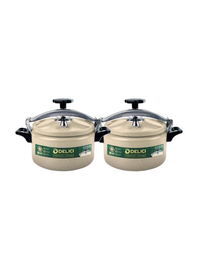 DELICI 2-Piece Arabic Pressure Cooker Set | 9L (DPC 9B) + 5L Granite Coated (DPC 5B) | Aluminium Body | Safety Lock | Heat-Resistant Base | Perfect Heat Distribution | Beige - Image 1